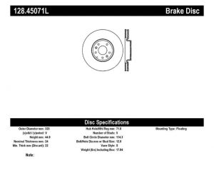 Stoptech Drilled Sport Brake Rotors 128.45071L