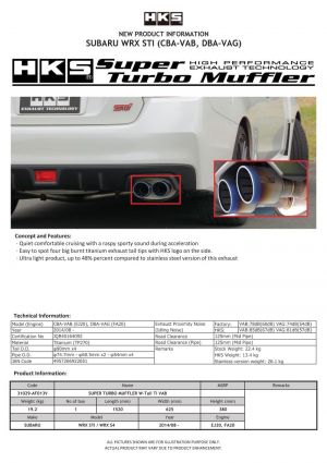 HKS Exhaust - Super Turbo 31029-AF013V