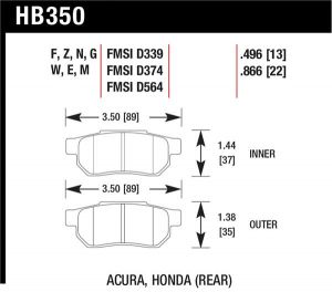 Hawk Performance Black Brake Pad Sets HB350M.496