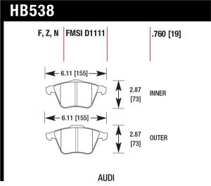 Hawk Performance HPS Brake Pad Sets HB538F.760