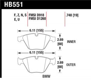 Hawk Performance DTC-70 Brake Pad Sets HB551U.748