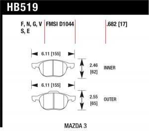 Hawk Performance HT-10 Brake Pad Sets HB519S.682