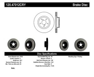 Stoptech Performance Brake Rotors 120.47012CRY